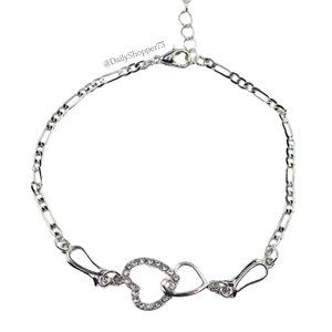 Women's Dainty Interlocking Heart Chain Bracelet - Silver Tone